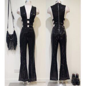 💥GlAM & SEXY!💥Black Sequin Bandage Cut Out Flared Jumpsuit
